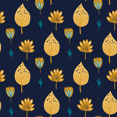 Wall Mural - ornate floral fall botanical seamless vector pattern, hand drawn botanical doodle nature art