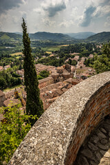 Brisigella, Ravena, Italy.
Spring time travel perspective, green scenery postcard landscape