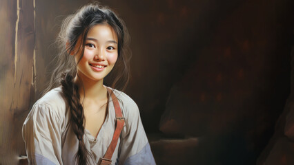 Wall Mural - Chinese villager girl in traditional costume cloth, Smiling woman, gender equality