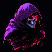 Spooky Scary Grim Reaper Illustration Isolated On Black.