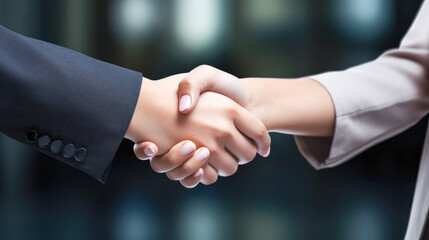 Business handshake. Two hands caucasian females. Deal success. Closeup woman handshaking