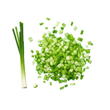 Green onions sliced and photographed from above with a transparent background