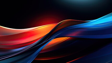 Wall Mural - Red, blue, orange, and black fluid gradient, futuristic chromatic waves, abstract background, wallpaper, smooth and curved lines