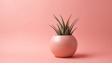 Indoor Houseplant Succulent In Pink Ceramic Pot On Brown Background. Generative Ai