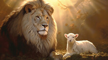 The Lion And The Lamb, Bible's Description Of The Coming Of Jesus Christ. AI-generated Black And White Image