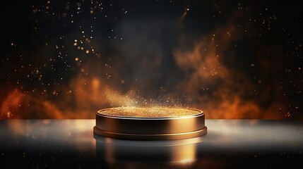 Black luxury gold empty podium background with presentation product stand or abstract gold cosmetic display on pedestal and premium modern round showcase on elegant mockup background. Design ai