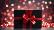 Black Gift Box with Red Ribbon. The Concept Of Black Friday.