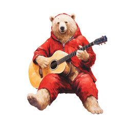 Wall Mural - Red booted bear playing balalaika transparent background