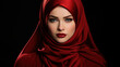 portrait of a woman in red hijab scarf