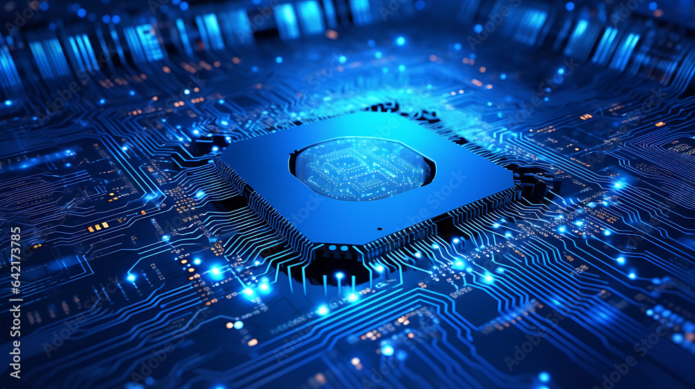 Microprocessor With Blue Color Theme Micro Chip Processor Technology Background, blue color computer science ...