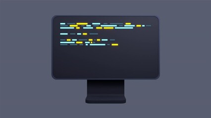 Computer programming or developing software animation. 3d rendering of flat monitor. Coding 3d render. 3d computer monitor