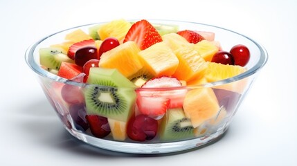 Wall Mural - Bowl of healthy fresh fruit salad in a glass transparent bowl