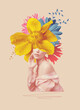 © Solarisys - Abstract contemporary art collage portrait of young woman with flowers on face hides her eyes
