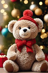 cute plush teddy bear dressed in outfit smiling