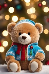 Wall Mural - plush teddy bear dressed in outfit smiling