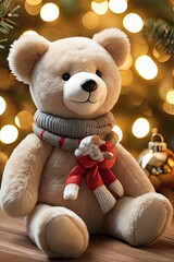 Wall Mural - plush teddy bear dressed in outfit smiling