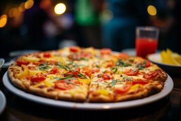 a delicious margheritta pizza on a table in an italian restaurant