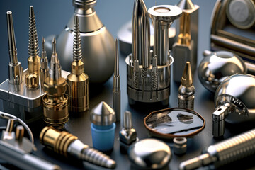 Poster - Different tools and micro tools on the table. The concept of work, the use of precision tools. Generative AI.