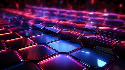 Poster - dark neon background made of hexagons, background for web pages