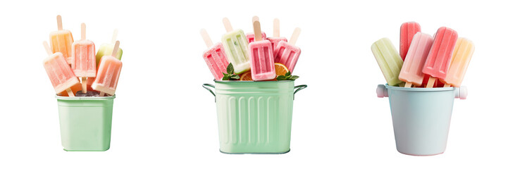 Poster - Popsicles isolated on a transparent background in a bucket