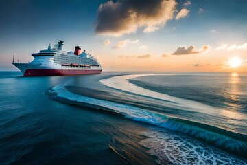 Wall Mural - cruise ship at sunset