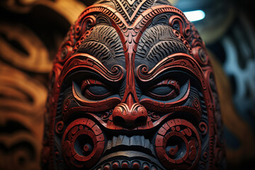 Sticker - Traditional Maori carvings and artwork in New Zealand, illustrating the cultural identity and heritage of the indigenous Maori people. Generative Ai.