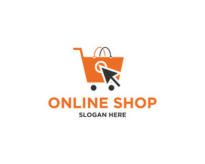 Sticker - Online Shopping Cart Logo Design With Store Web Element Vector Illustration.