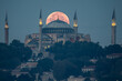 Super blue full moon over hagia sophia dome istanbul