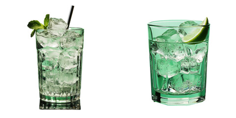 Poster - Vintage style isolated ice water in green coated zinc glass on a transparent background