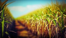 Sharp Focus On A Lush Sugar Cane Field: A Captivating Agricultural Landscape