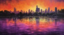 Watermark, Urban Sound Art,  Silhouette Art, City, Skyscrapers, 16:9, High Quality 