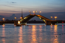 View On Neva River And Palace Bridge In Saint Petersburg