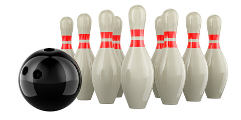 Fototapete - Set of bowling, 3D rendering isolated on transparent background