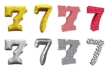 Fototapete - Set of number 7 in 3d rendering isolated on transparent background for math, business and education concept
