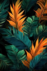 Wall Mural - Bouquet of Paradise Awakened Multicolor Tropical Flowers Shine Vivid Tropical Garden Bliss A Multicolor Floral Symphony in Your Design