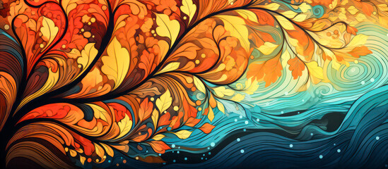 Wall Mural - abstract illustration of colorful tree in autumn