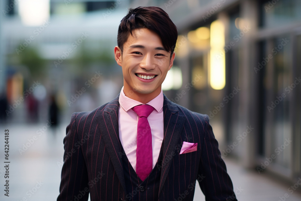 An Asian gentleman with a handsome and intelligent appearance dons a ...