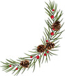 Christmas garland of tree branches, berries,  and christmas balls. Realistic looking Christmas decor on transparent, png,