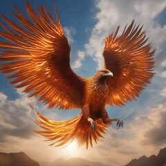 Wall Mural - A digital phoenix soaring through a sky filled with cascading code1