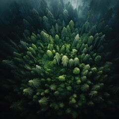 Wall Mural - Forest view from above, AI generated Image