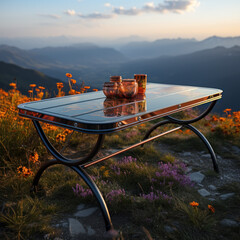 Sticker - rectangular table on the grass in a mountain 
