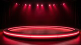 Fototapeta Panele - illuminated stage red circle light podium with spotlight AI Generative