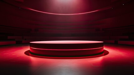 illuminated stage red circle light podium with spotlight AI Generative