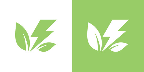 green energy logo design, lightning elements combined with leaves