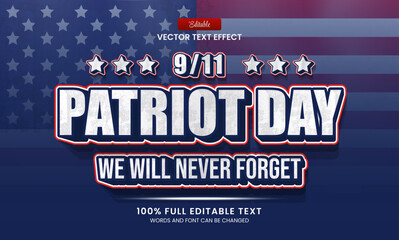 Wall Mural - vector design editable text effect, patriot day 3d bold