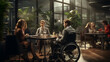 © Bipul Kumar - people sitting at a table in a restaurant with a wheelchair Generative AI