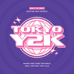 Poster - Tokyo japan y2k streetwear colorful slogan typography editable text effect 3d cartoon template style premium vector