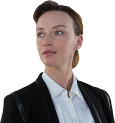 Sticker - Digital png photo of caucasian businesswoman looking on side on transparent background