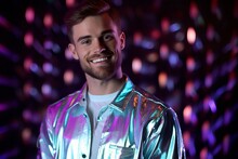 Portrait Of A Handsome Young Man In A Stylish Jacket On A Colorful Background