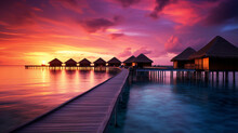 Maldives Island Sunset. Water Bungalows Resort